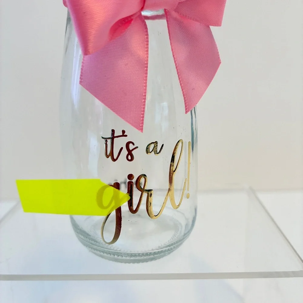 It's a Girl! Milk Glass Bottles With Ribbons Mini Vases Decorations Set of 5